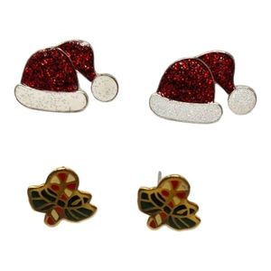 Christmas Earrings Lot of Santa Hat Earrings and Candy Cane Earrings